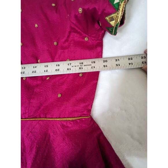 Indian Dress Magenta Full Pullover Silk Dupuoni Beaded Mirrors See Description - Picture 3 of 16